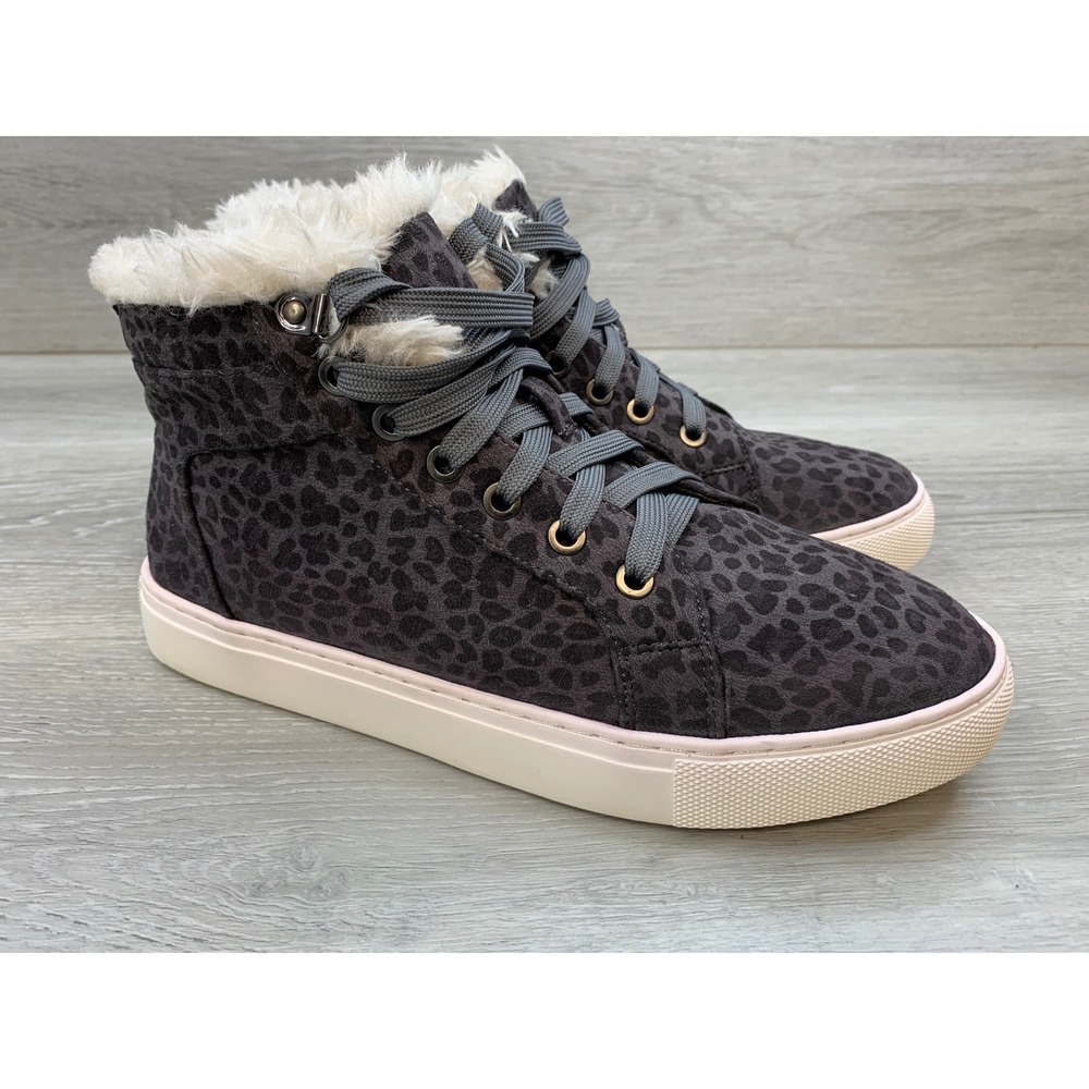 Boutique by Corkys Women's Grey Leopard Faux Fur High‎ Top Sneakers 8
